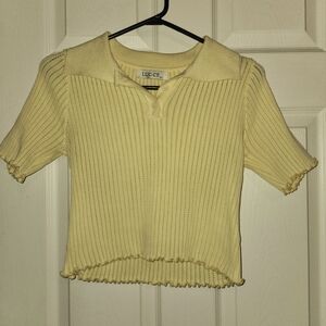 LUC-CE / Pail Yellow/ Short sleeve ribbed shirt